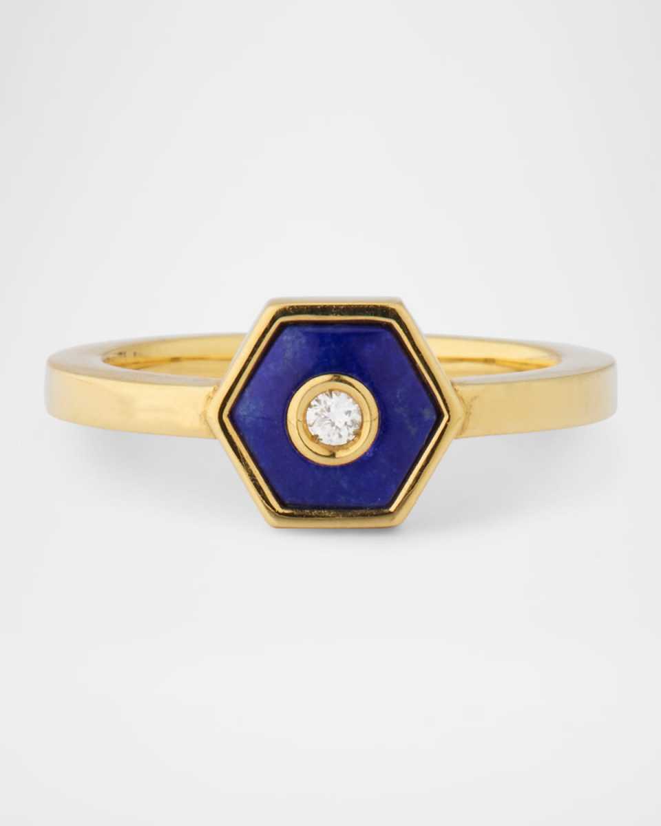 Baia Sommersa 18K Yellow Gold Ring with White Diamond and Lapis